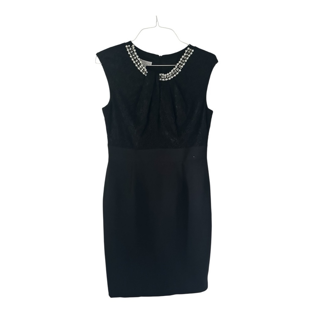 London Times Embellished Neck Lace Sheath Dress Elegant Black Sleeveless Size 12 - Picture 5 of 8